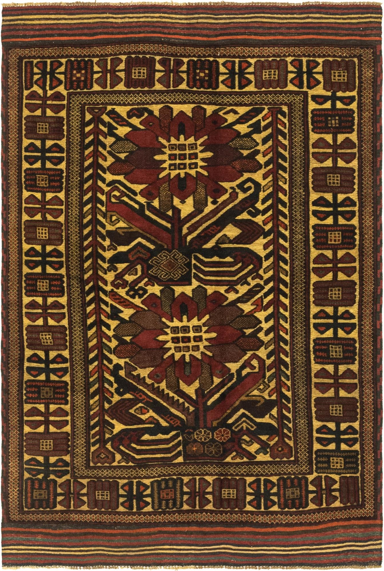 4' 2 x 6' 4 Hand Knotted Sumak Wool Rug