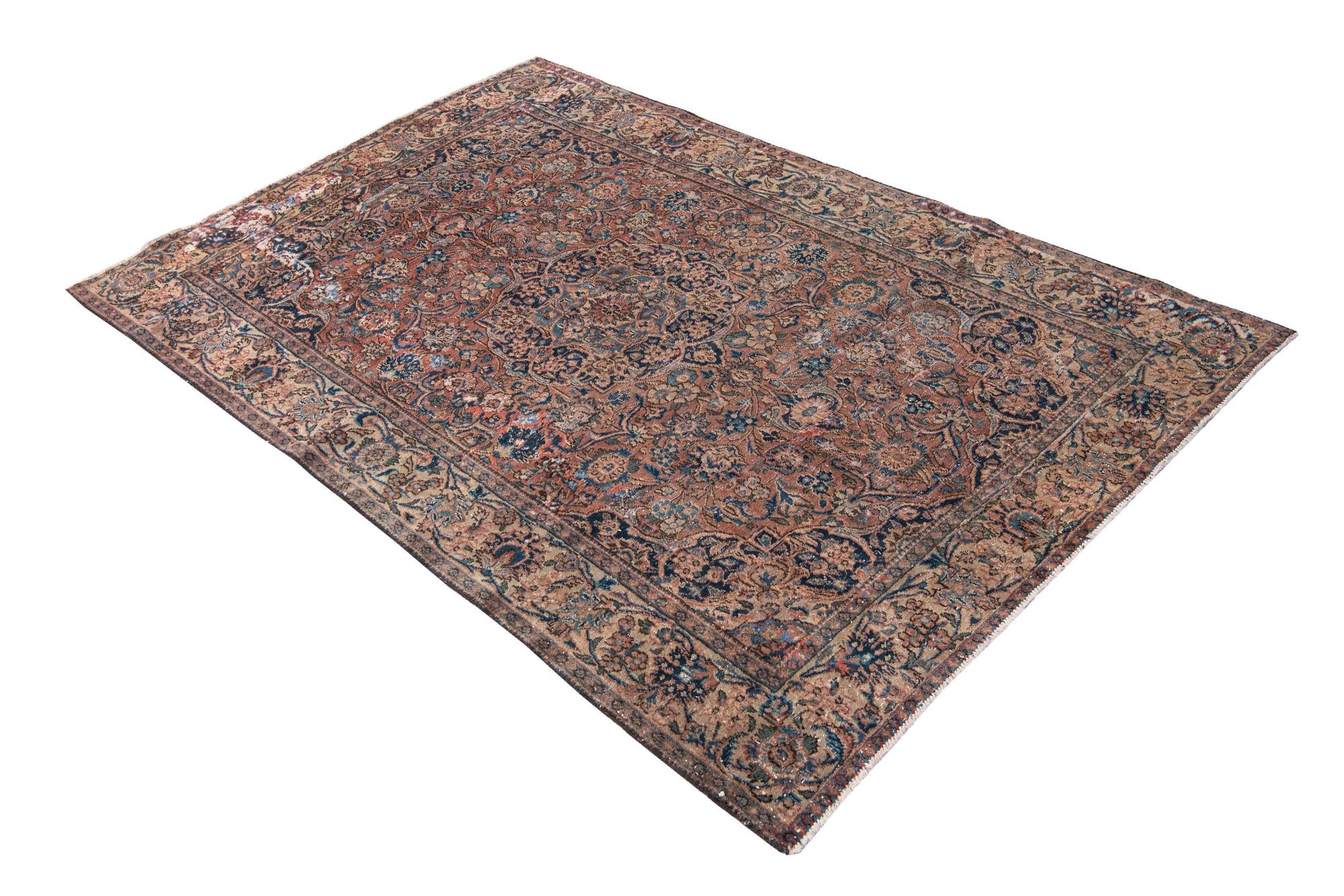 4' 3 x 6' 7 Hand Knotted Ultra Vintage Persian Wool Rug