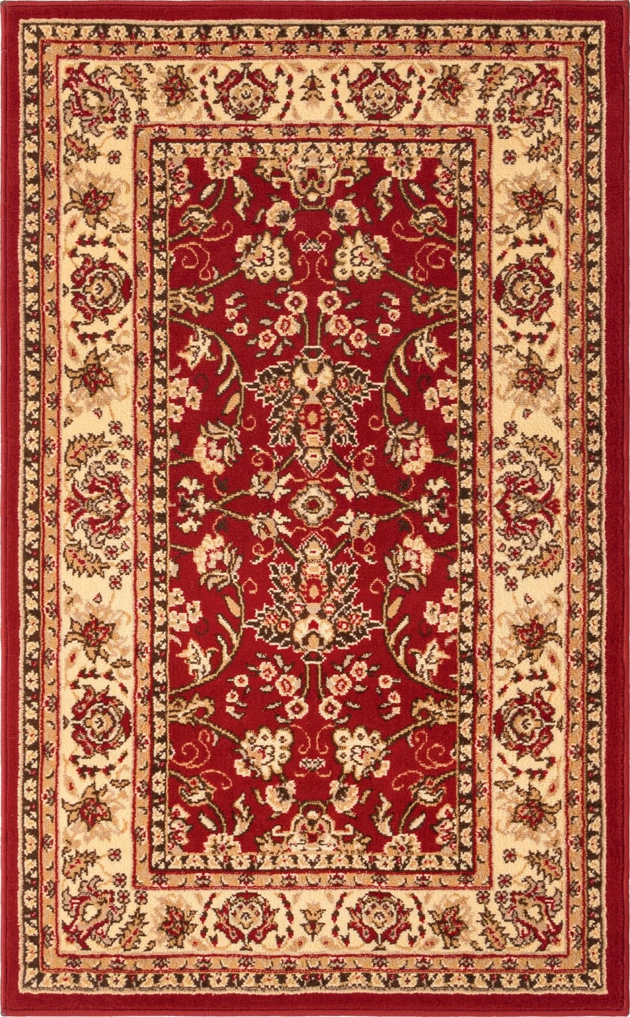 A 3x5 rectangular Rugs.com Yasmin rug featuring a traditional Oriental floral pattern in rich reds and cream.