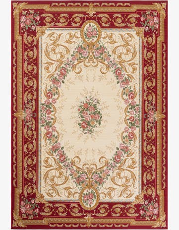 Burgundy Red and Ivory Easy-Clean Traditional Indoor / Outdoor Rug