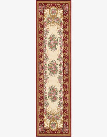 Burgundy Red and Ivory Easy-Clean Traditional Indoor / Outdoor Runner Rug