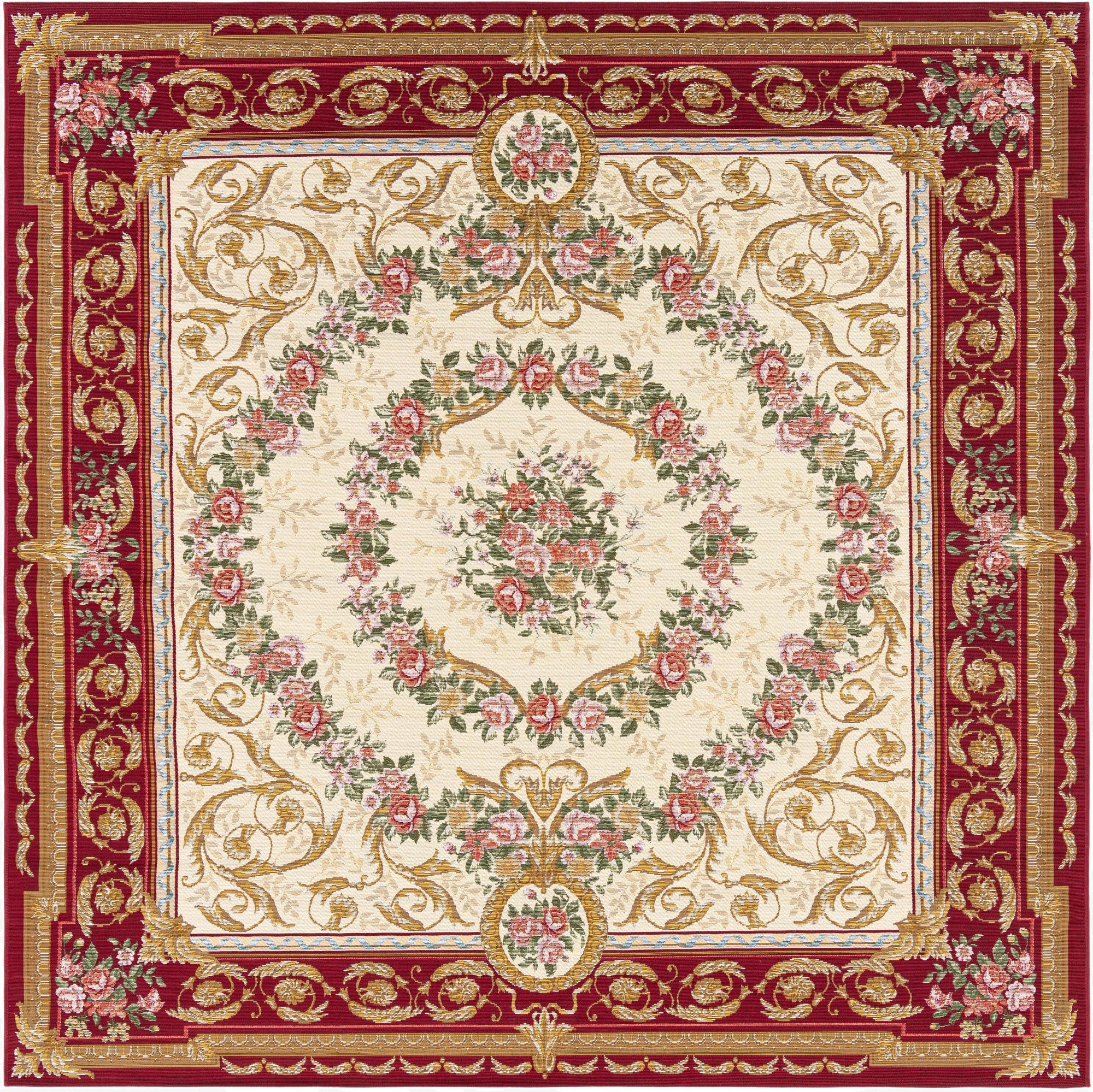 7' 10 x 7' 10  Washable Traditional Indoor / Outdoor Square Rug