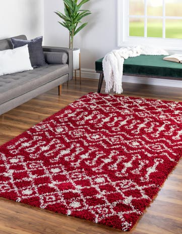 Burgundy Red Moroccan Trellis Shag Rug