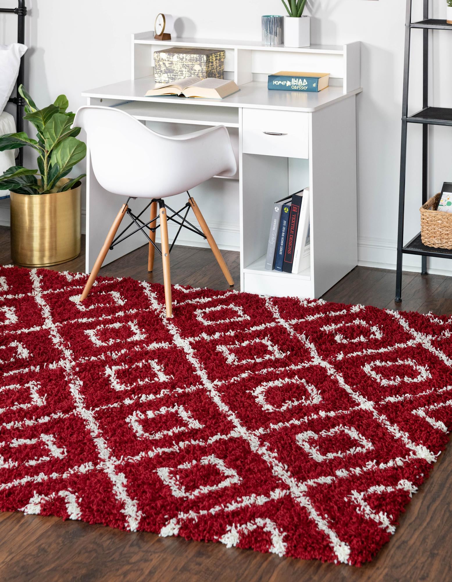 Custom Burgundy Red Trellis Shag Rug