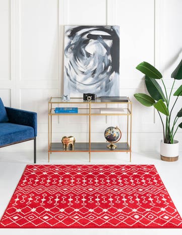 Burgundy Red Moroccan Trellis Square Rug