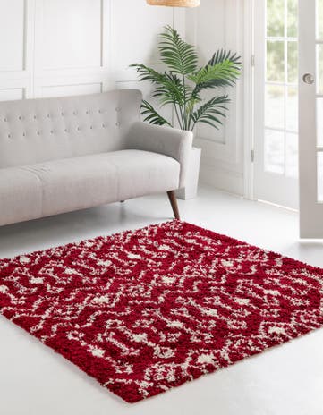 Burgundy Red Moroccan Trellis Shag Square Rug