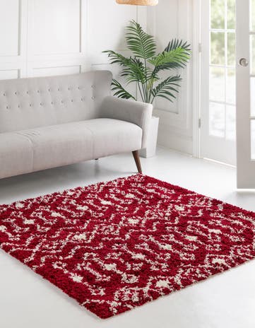 Burgundy Red Moroccan Trellis Shag Square Rug