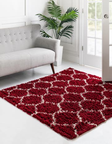 Burgundy Red Trellis Shag Square Rug