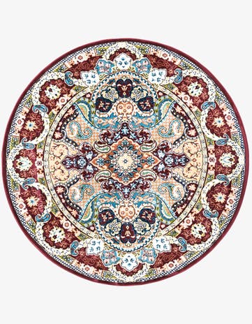 Burgundy Nain Design Round Rug