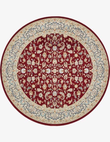 Burgundy Nain Design Round Rug