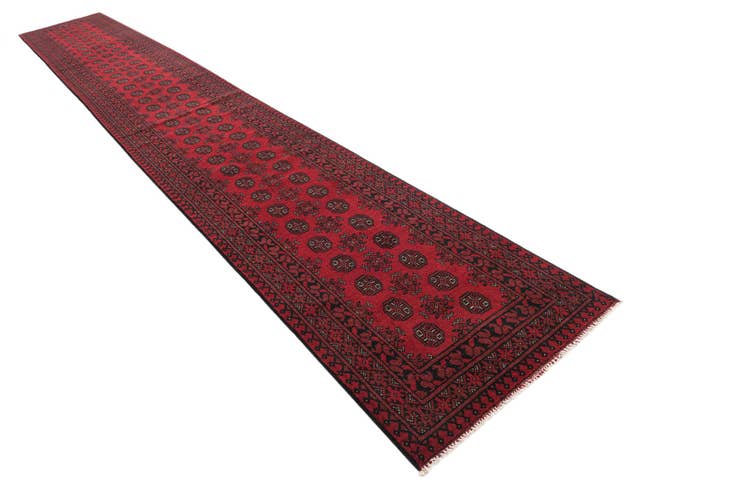 Detail image of 2' 8 x 19' 1 Hand Knotted Afghan Akhche Wool Runner Rug