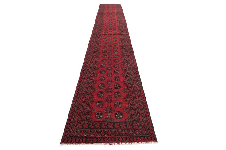 Detail image of 2' 8 x 19' 1 Hand Knotted Afghan Akhche Wool Runner Rug