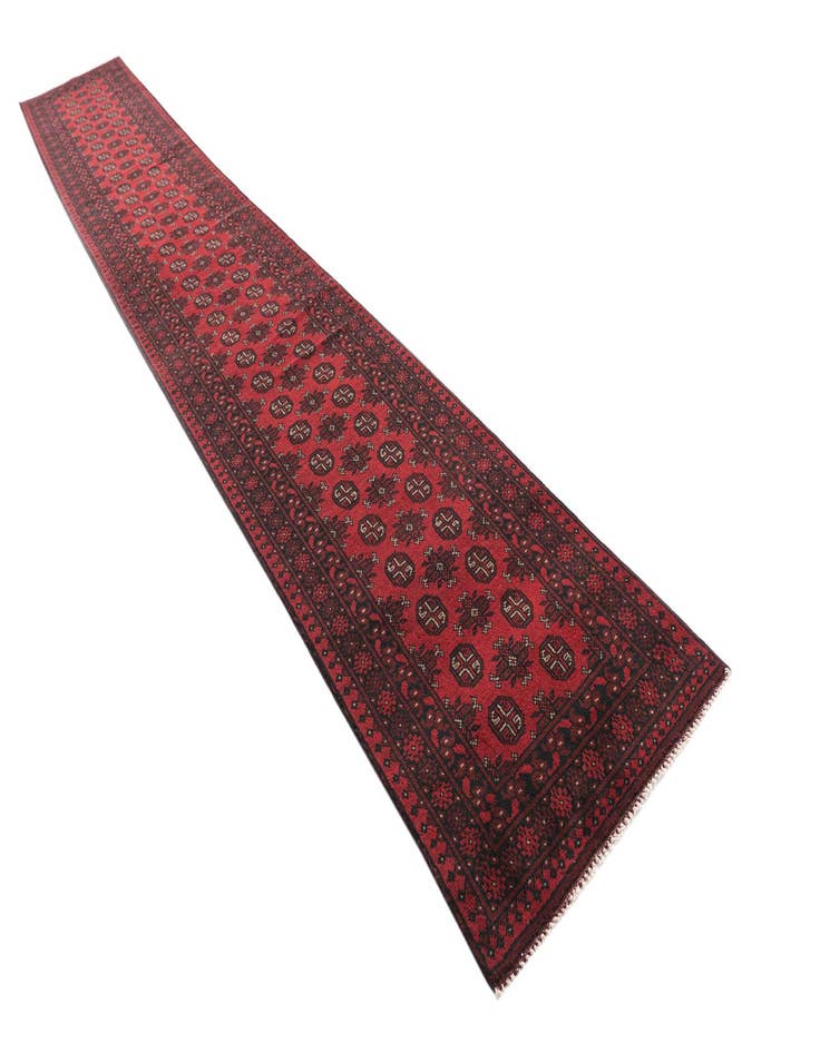 Detail image of 2' 8 x 18' 10  Hand Knotted Afghan Akhche Wool Runner Rug