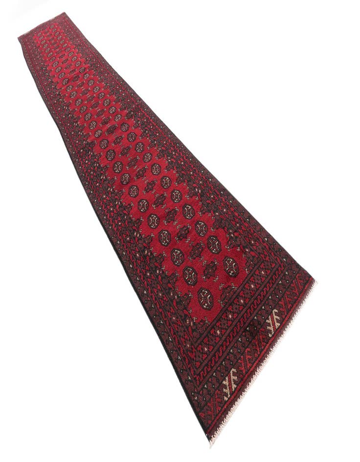 Detail image of 2' 7 x 15' 10  Hand Knotted Afghan Akhche Wool Runner Rug