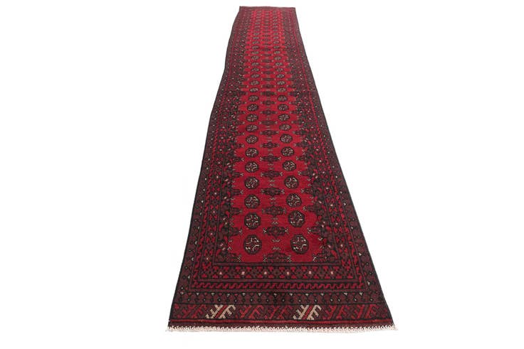 Detail image of 2' 7 x 15' 10 Hand Knotted Afghan Akhche Wool Runner Rug