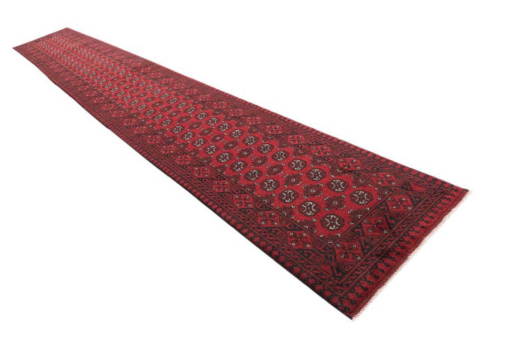 Detail image of 2' 8 x 18' 10 Hand Knotted Afghan Akhche Wool Runner Rug