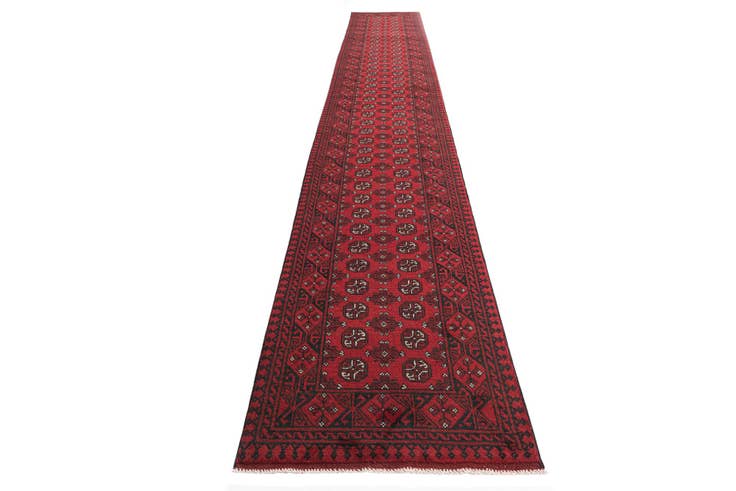 Detail image of 2' 8 x 18' 10 Hand Knotted Afghan Akhche Wool Runner Rug