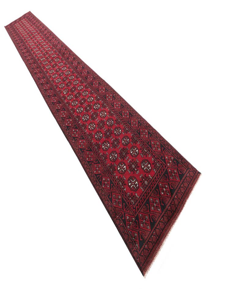 Detail image of 2' 7 x 18' 8  Hand Knotted Afghan Akhche Wool Runner Rug