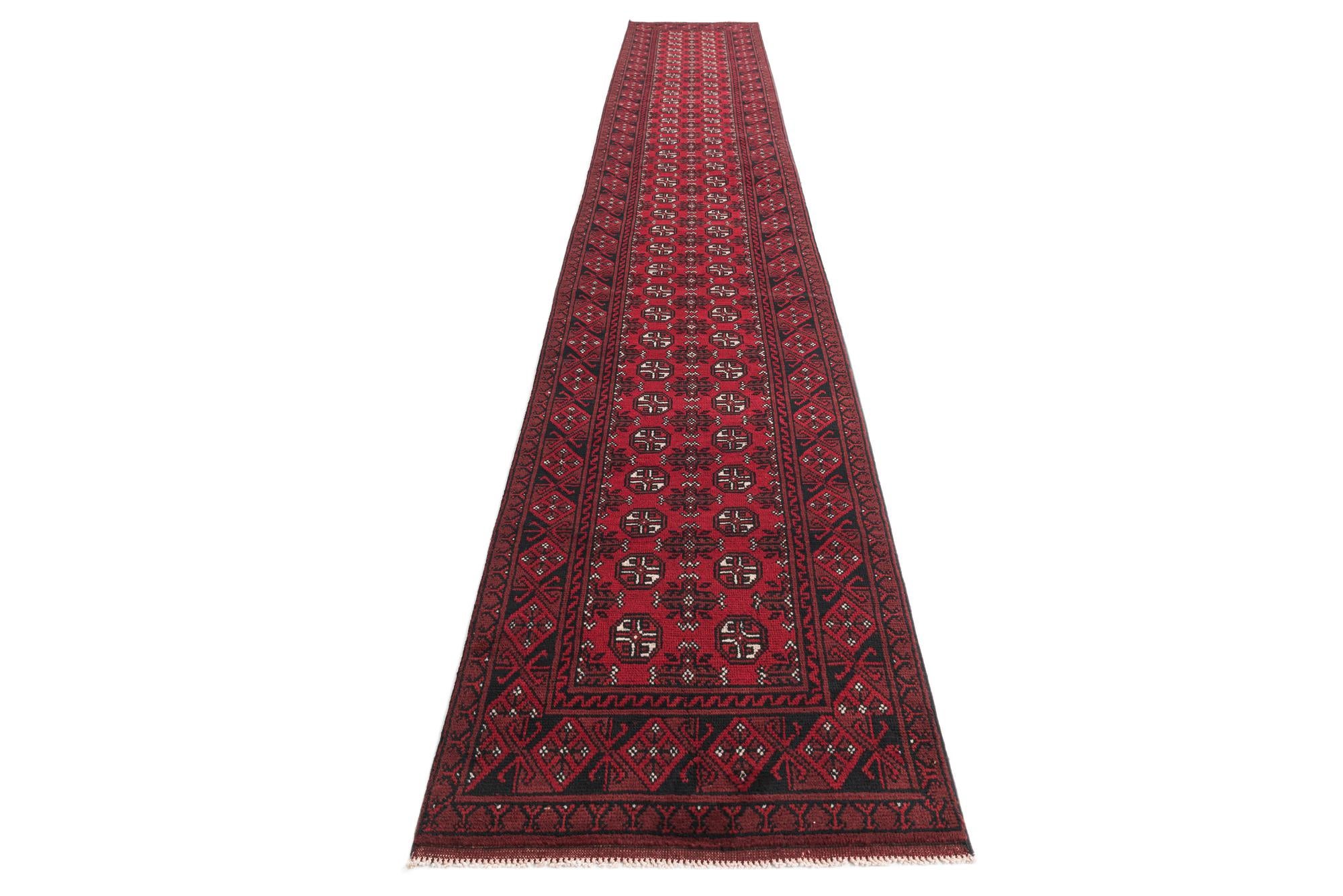 2' 7 x 18' 8 Hand Knotted Afghan Akhche Wool Runner Rug