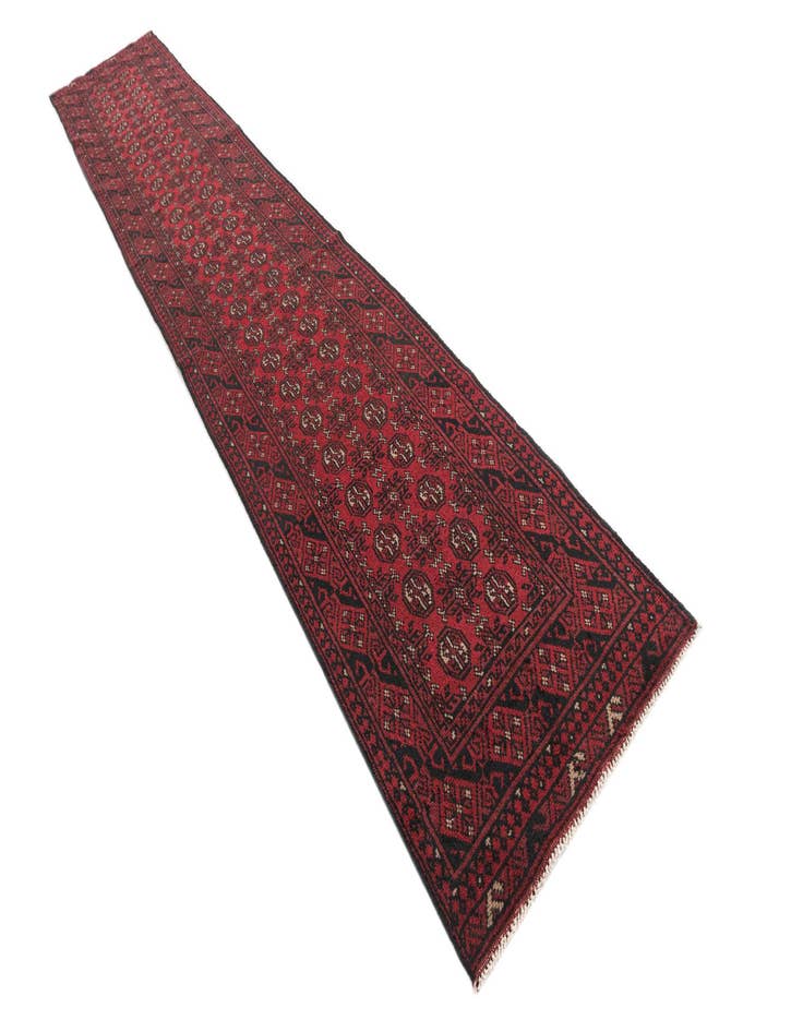 Detail image of 2' 7 x 15' 1  Hand Knotted Afghan Akhche Wool Runner Rug