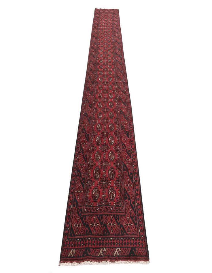 Detail image of 2' 7 x 15' 1  Hand Knotted Afghan Akhche Wool Runner Rug