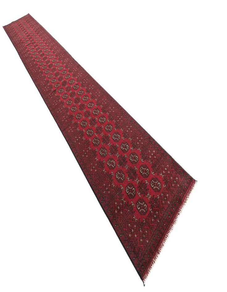 Detail image of 2' 7 x 19'  Hand Knotted Afghan Akhche Wool Runner Rug