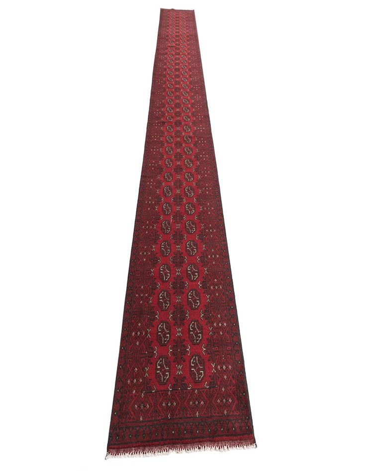 Detail image of 2' 7 x 19'  Hand Knotted Afghan Akhche Wool Runner Rug