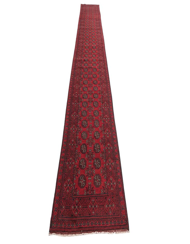 Detail image of 2' 7 x 18' 9  Hand Knotted Afghan Akhche Wool Runner Rug