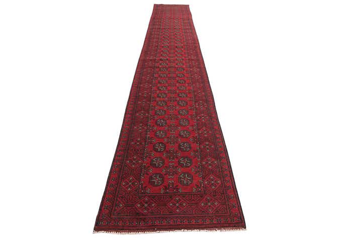 2' 7 x 18' 9 Hand Knotted Afghan Akhche Wool Runner Rug