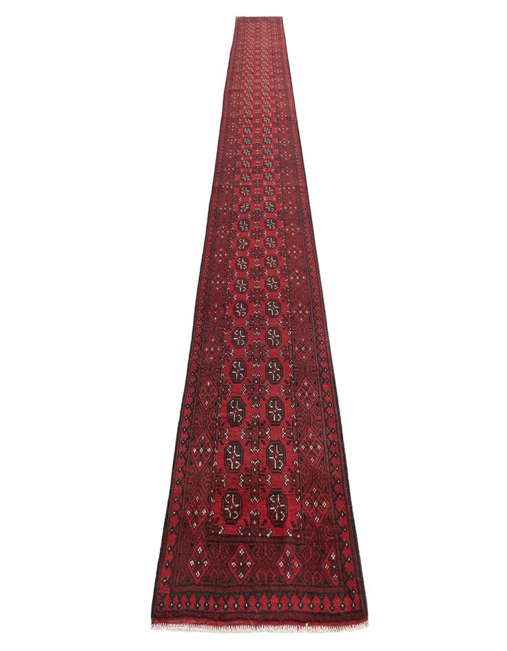 Detail image of 2' 7 x 18' 10  Hand Knotted Afghan Akhche Wool Runner Rug