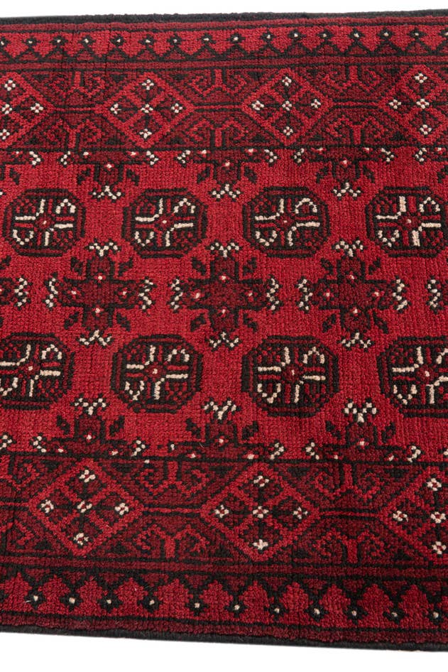 Detail image of 2' 7 x 18' 10 Hand Knotted Afghan Akhche Wool Runner Rug