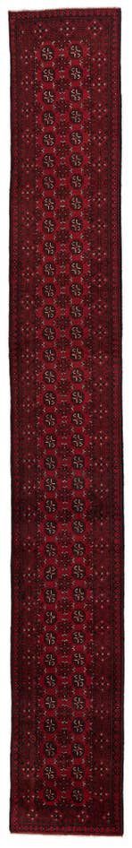 Detail image of 2' 7 x 18' 10 Hand Knotted Afghan Akhche Wool Runner Rug
