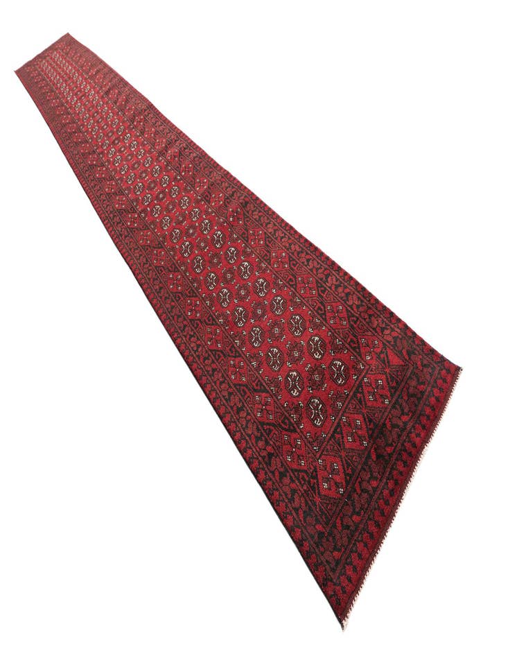 Detail image of 2' 7 x 19'  Hand Knotted Afghan Akhche Wool Runner Rug