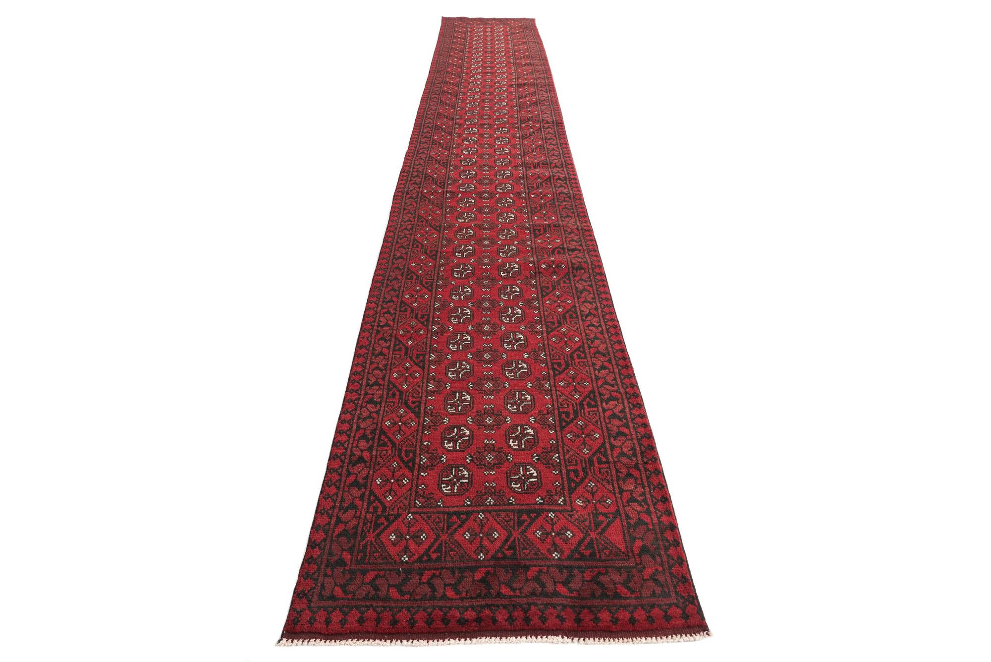 2' 7 x 19' Hand Knotted Afghan Akhche Wool Runner Rug