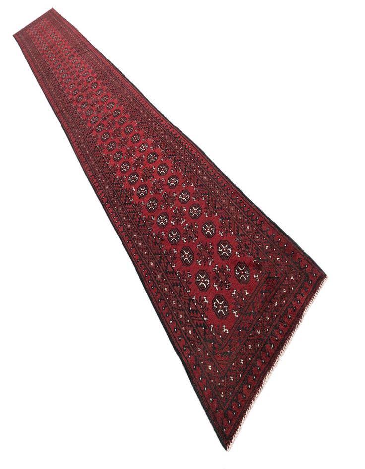 Detail image of 2' 8 x 18' 9  Hand Knotted Afghan Akhche Wool Runner Rug