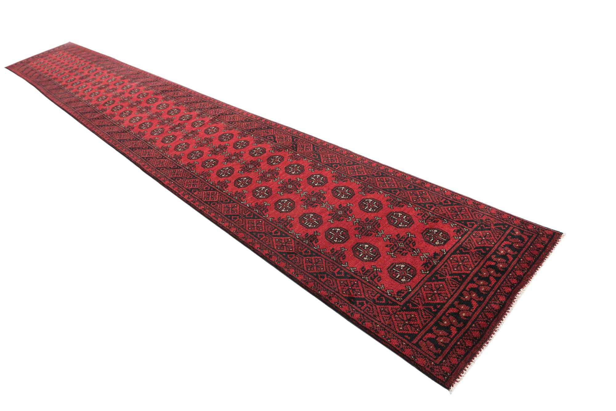 2' 7 x 19' Hand Knotted Afghan Akhche Wool Runner Rug