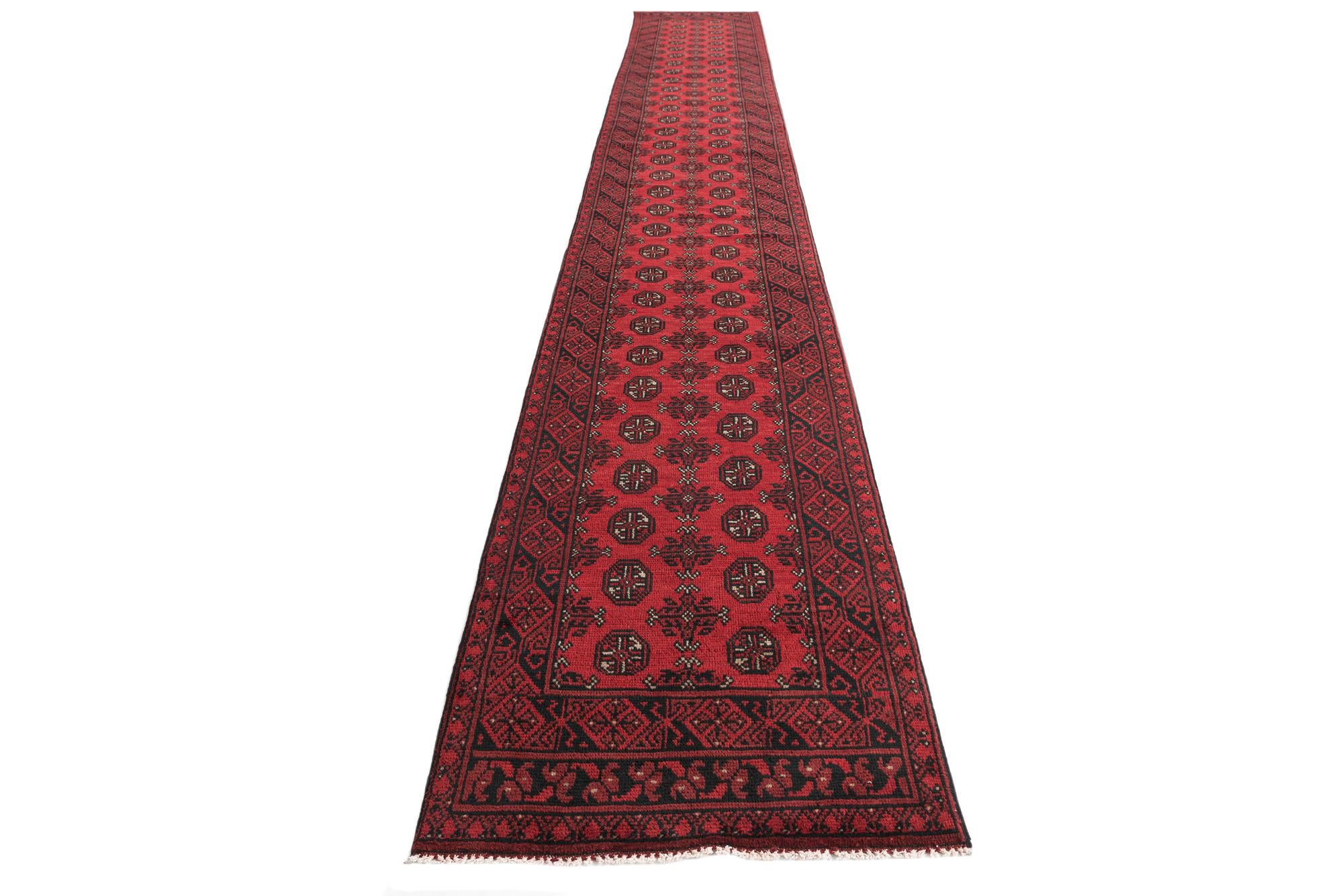 2' 7 x 19' Hand Knotted Afghan Akhche Wool Runner Rug