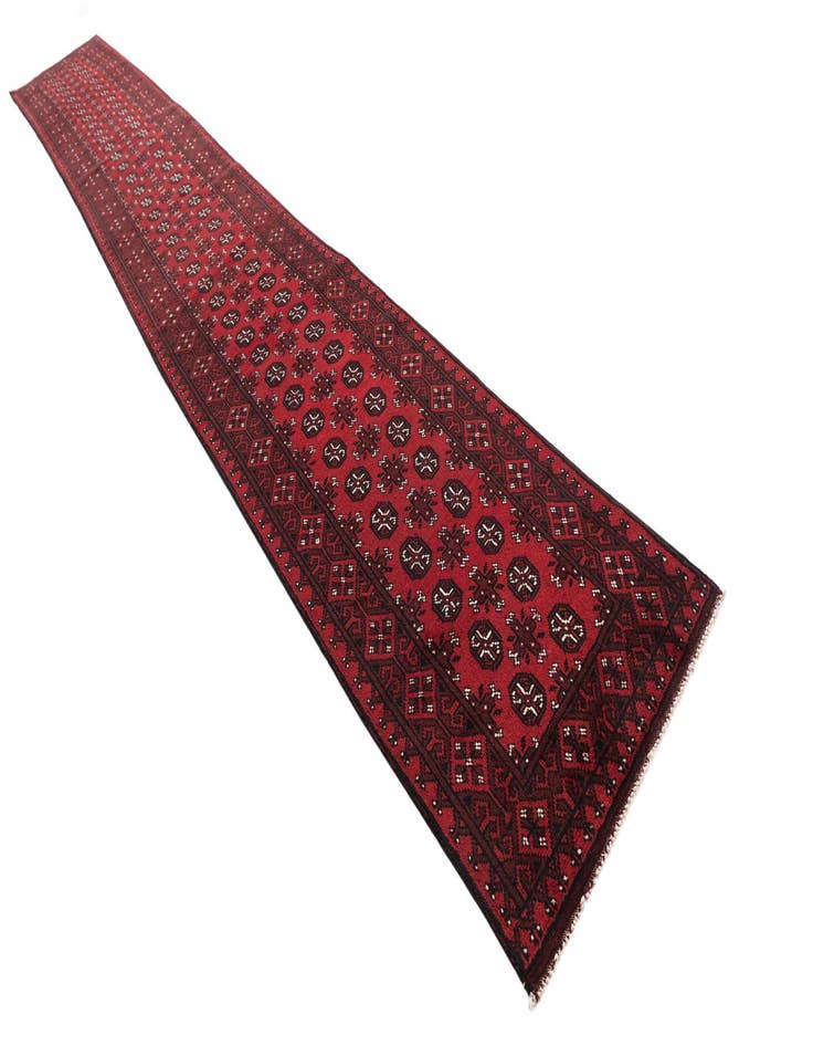 Detail image of 2' 7 x 18' 7  Hand Knotted Afghan Akhche Wool Runner Rug