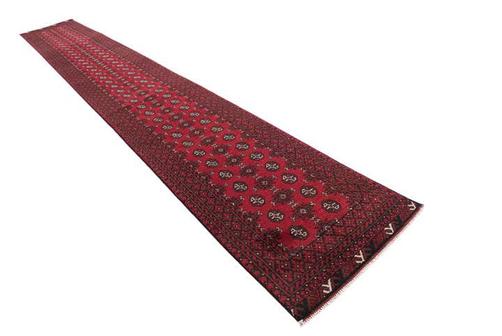 2' 8 x 19' 4 Hand Knotted Afghan Akhche Wool Runner Rug