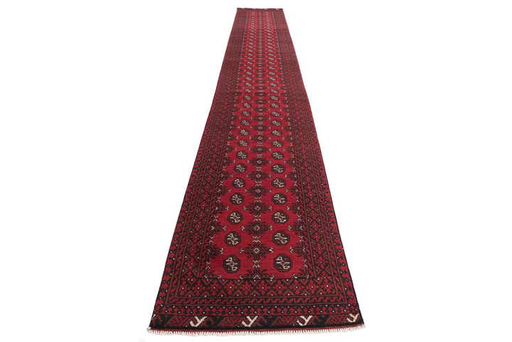 2' 8 x 19' 4 Hand Knotted Afghan Akhche Wool Runner Rug