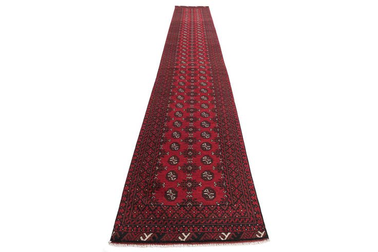 Detail image of 80cm x 590cm anudado a mano Afghan Akhche Alfombra Lana Pasillera