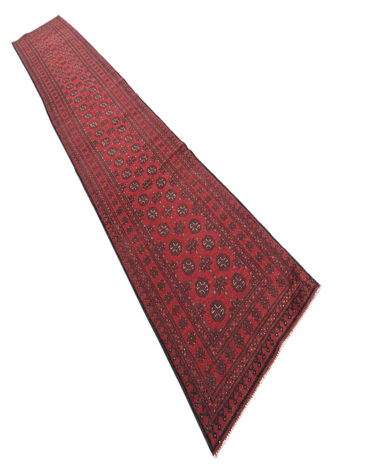 Detail image of 2' 8 x 16' 2  Hand Knotted Afghan Akhche Wool Runner Rug