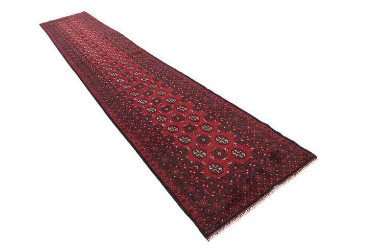 Detail image of 2' 8 x 15' 9 Hand Knotted Afghan Akhche Wool Runner Rug