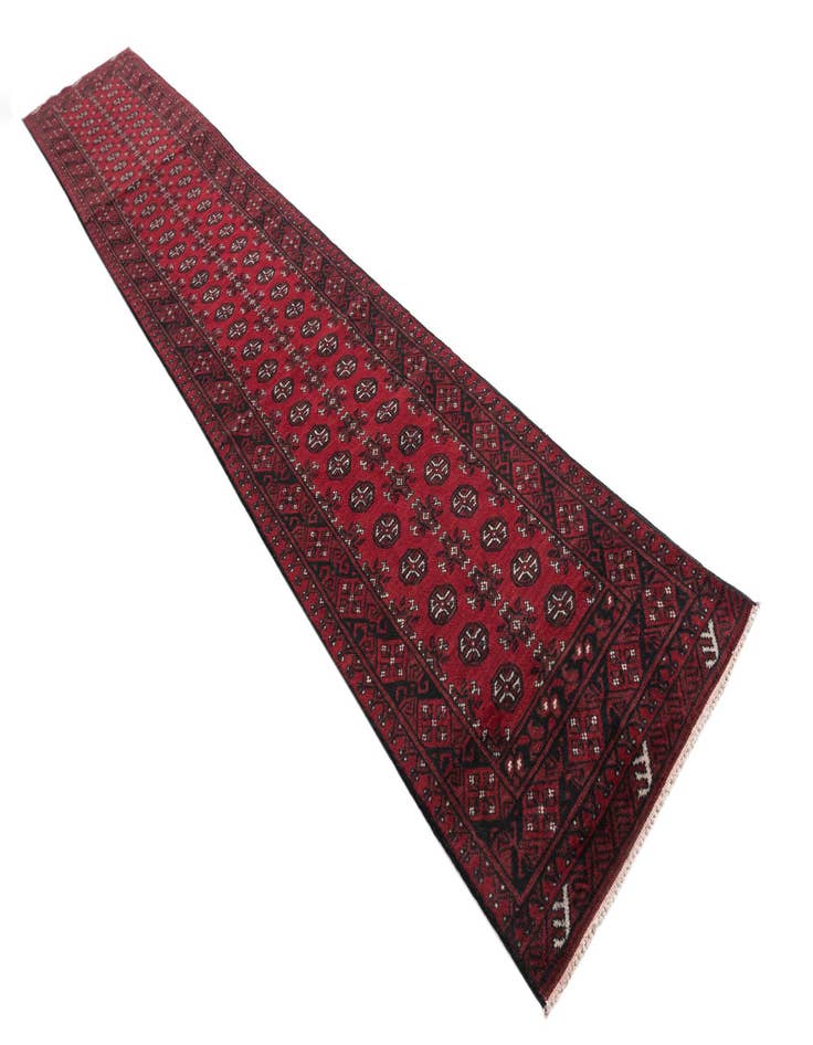 Detail image of 2' 7 x 15' 10  Hand Knotted Afghan Akhche Wool Runner Rug