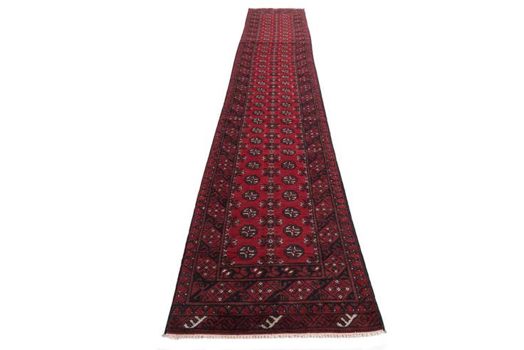Detail image of 2' 7 x 15' 10 Hand Knotted Afghan Akhche Wool Runner Rug