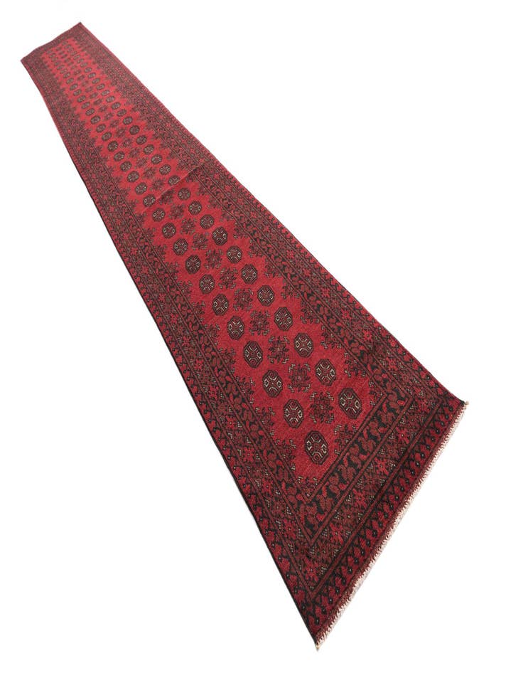 Detail image of 2' 8 x 18' 10  Hand Knotted Afghan Akhche Wool Runner Rug