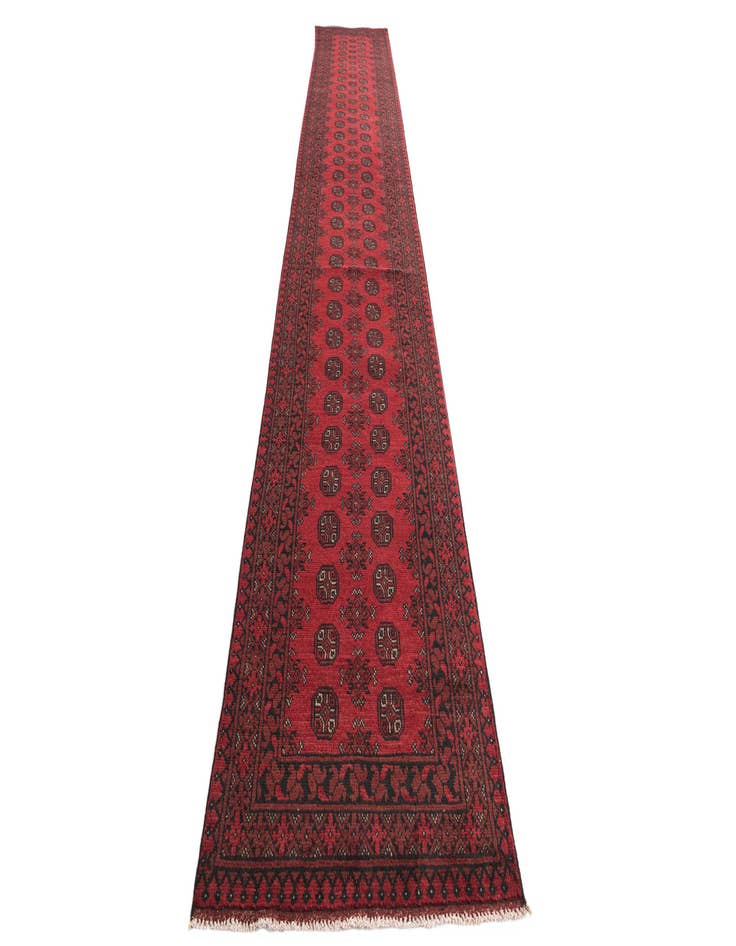 Detail image of 2' 8 x 18' 10  Hand Knotted Afghan Akhche Wool Runner Rug