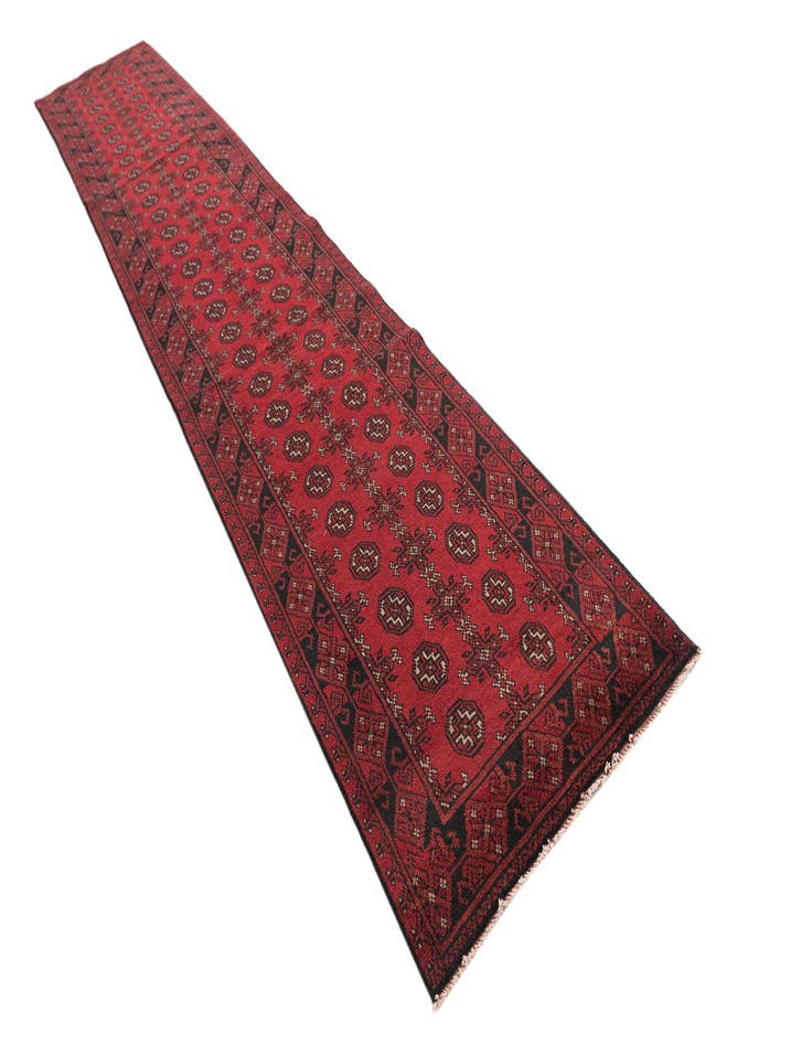 Detail image of 2' 8 x 15' 5  Hand Knotted Afghan Akhche Wool Runner Rug