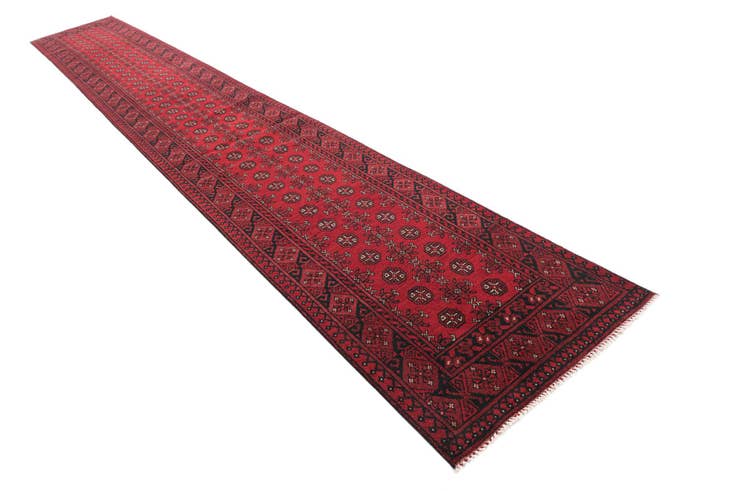 Detail image of 2' 8 x 18' 9 Hand Knotted Afghan Akhche Wool Runner Rug