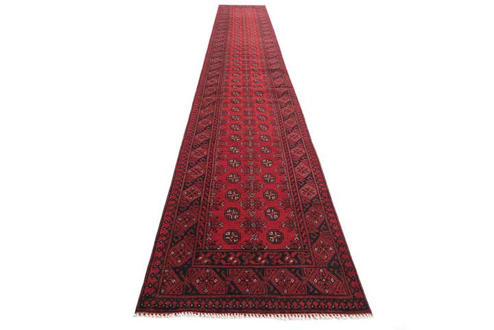 2' 8 x 18' 9 Hand Knotted Afghan Akhche Wool Runner Rug